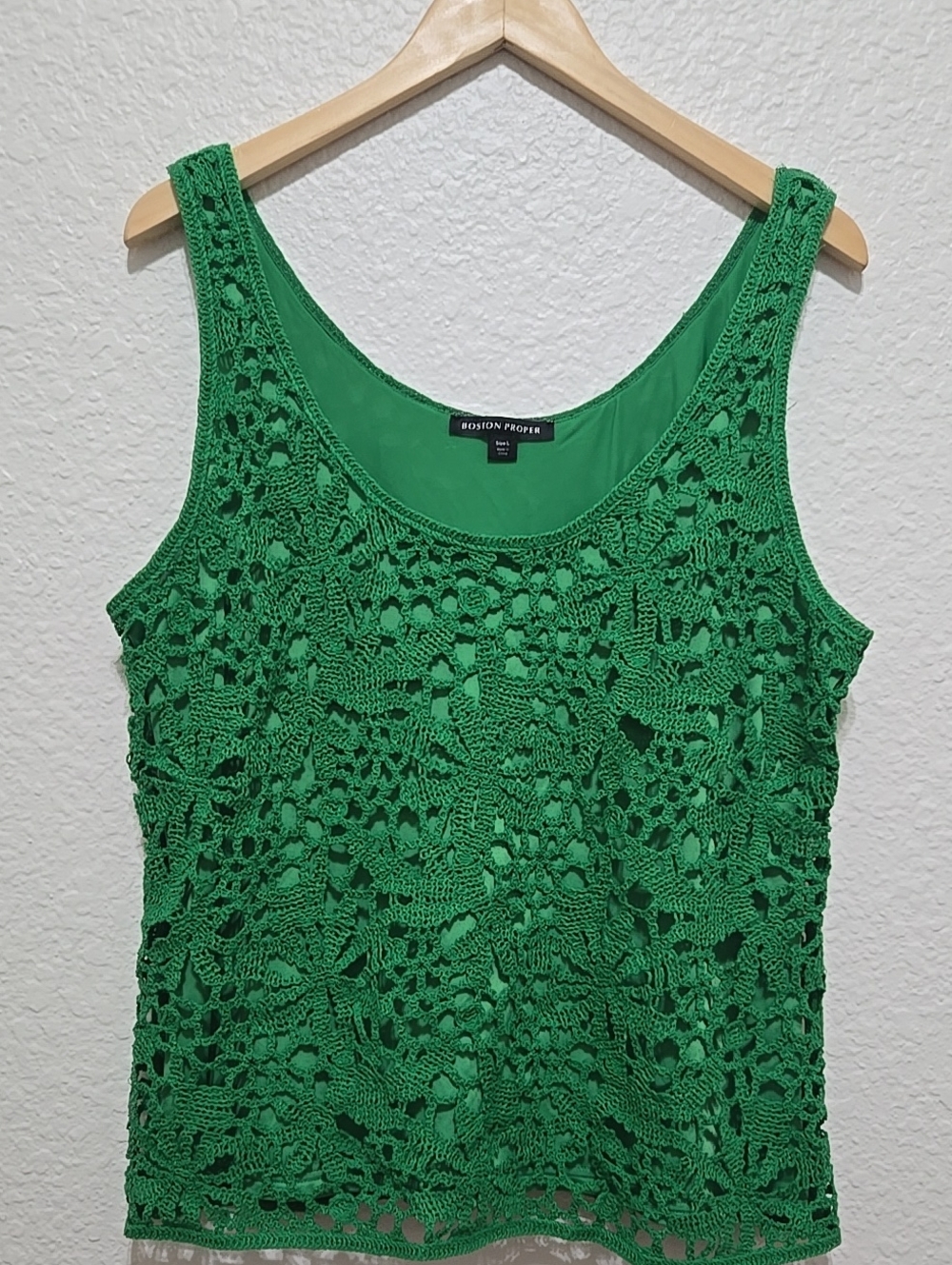 Boston Proper Emerald Green Crochet Tank with Lining